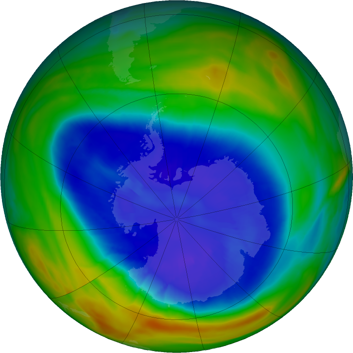 Antarctic ozone map for 09 September 2018